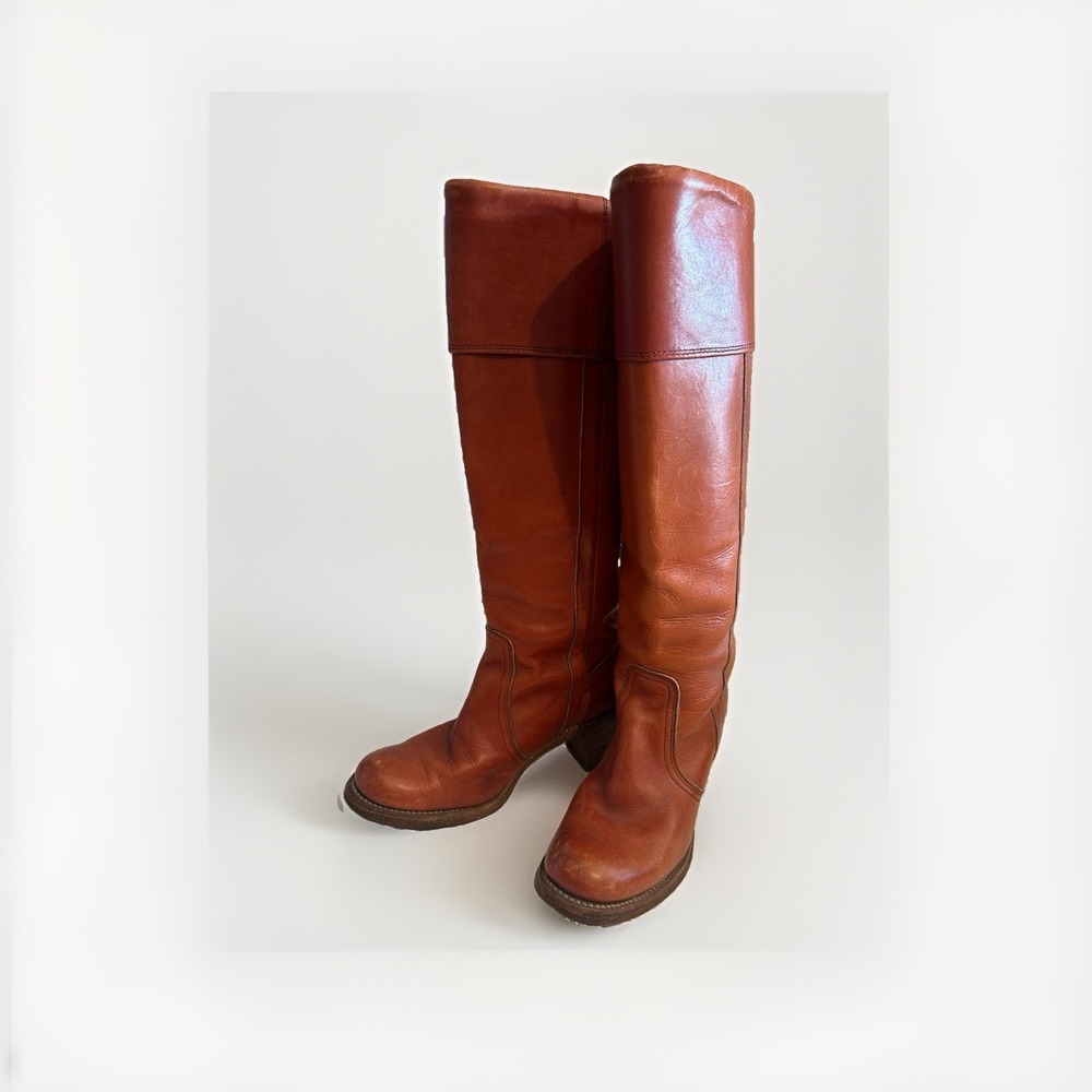 Vintage 80's Frye Campus Boots Women Brown Leather Square Toe USA Made Sz 7 B